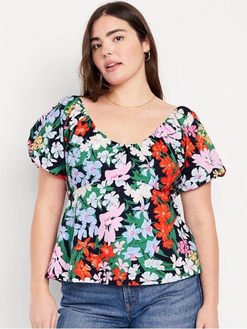 Old Navy Waist-Defined V-Neck Top in Navy Floral for Women Size 2X